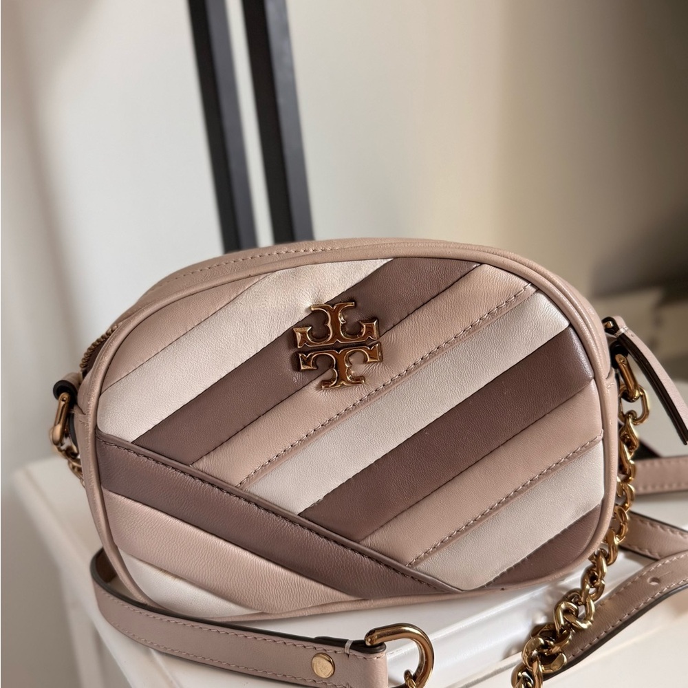 Kira Tory Burch Striped Tan and Cream Crossbody Bag
